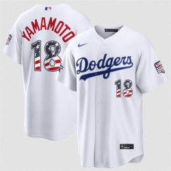 Men Los Angeles Dodgers  18 Yoshinobu Yamamoto White 2026 All Star Edition Stars   Stripes Stadium Pick A Player Stitched Baseball Jersey