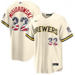 Men Milwaukee Brewers  32 Jacob Misiorowski Cream 2026 All Star Edition Stars   Stripes USA 250 Patch Stitched Baseball Jersey Stitched Baseball Jersey