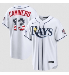 Men Tampa Bay Rays  13 Junior Caminero White 2026 All Star Edition Stars   Stripes Stadium Pick A Player Stitched Baseball Jersey